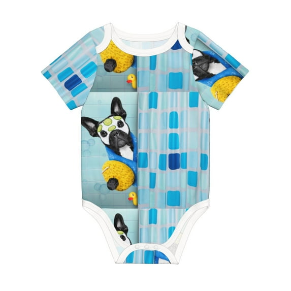 Rocae French Bulldog Dog in a Bathtub for Baby Climbing Clothes Soft Baby Romper for Active Infants Comfortable and Breathable Crawling Jumpsuit Unisex Baby Outfit 18 Months
