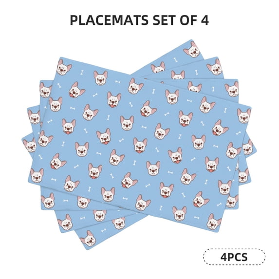 Rocae French Bulldog Head Printed Heat Resistant Place Mats,Classic Hemstitch Cloth Fabric Placemats Imitation Linen Place Mat Table Mats 18x12 inch