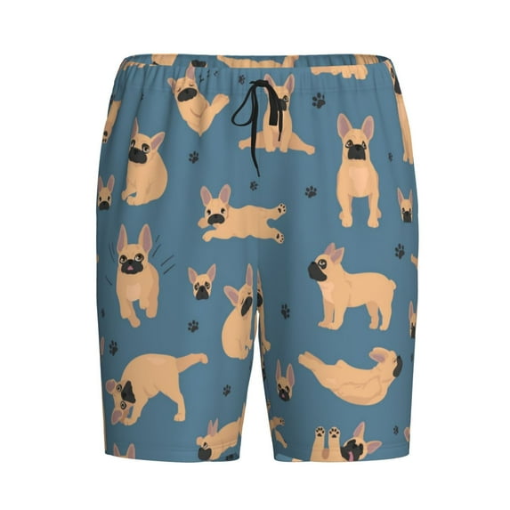 Rocae French Bulldog Yoga for Men's Soft Sleep Pajama Shorts, Waistband and Pockets