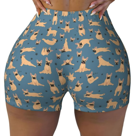 Rocae French Bulldog Yoga for Women's Quick-Dry Running Shorts,Ladies Active Athletic Apparel Yoga Workout Gym Running Volleyball Spandex Shorts