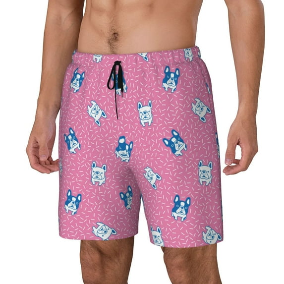 Rocae French Bulldog for Men's Swim Trunks Quick Dry With Two Side Pockets and One Lined Patch PocketLarge