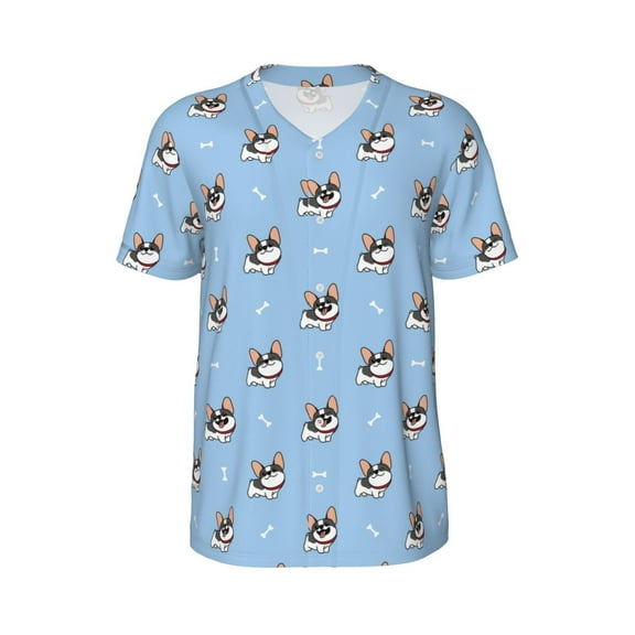 Rocae French Bulldog2 for Breathable Men's Baseball T-Shirt Fashionable Casual Baseball Jersey, Moisture-wicking Sportswear XX-Large