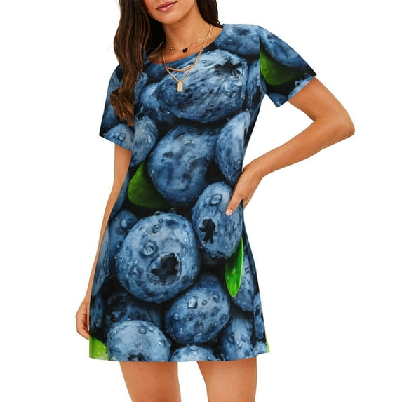 Rocae Fresh Blueberries for Nightgowns for Women Sleep Shirts Short Sleeve Nightshirt Pullover Nightdress