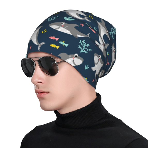 Rocae Friendly Sharks for Beanies Hats for Men Women Warm Chunky Knit Hats Winter Adult Milk Silk Knitted Beanie