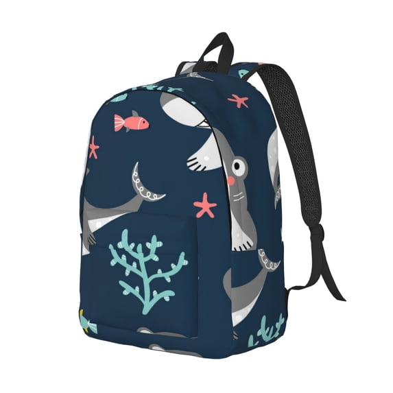 Rocae Friendly Smiling Sharks for Durable Canvas Backpack Leisure Large Bag Travel Rucksack Multi-function Backpack Medium