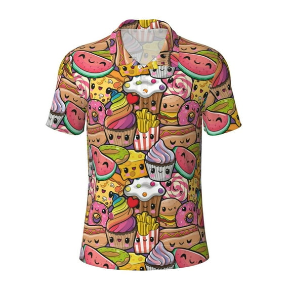 Rocae Fruit-Flavored Ice-Cream for Men's Short Sleeve Polo Shirt, Quick Drying Performance Moisture Wicking Sports Men's Golf Shirt 3X-Large