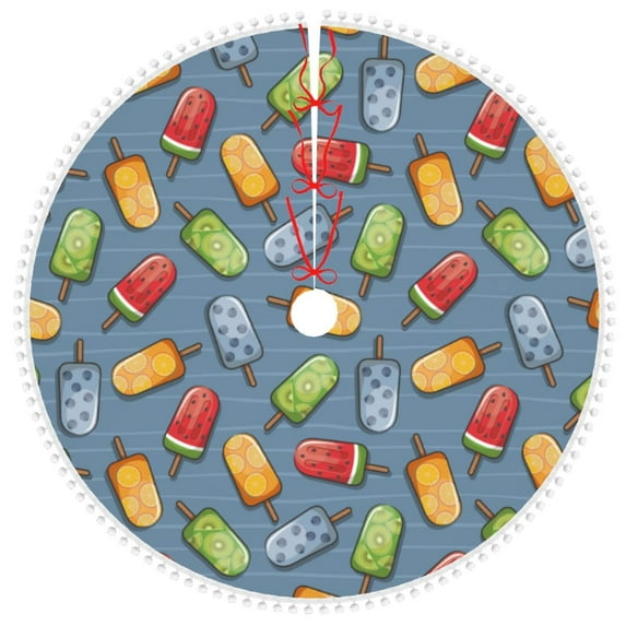 Rocae Fruit Ice Cream for Christmas Tree Skirt with Pom Pom Trim for Holiday Party for Holiday Home Decor Indoor Outdoor-48"