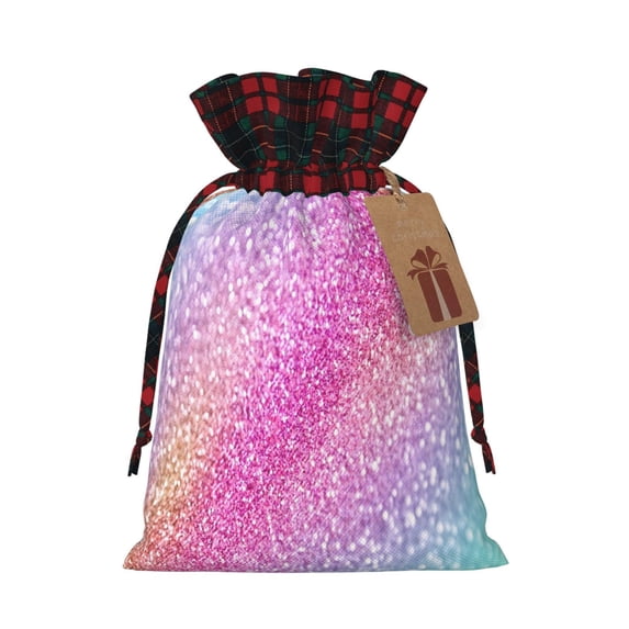 Rocae Fun Rainbow Print Christmas Drawstring Linen Gift Bag with Drawstrings Treat Bag Goody Present Bags for Christmas Party Favor