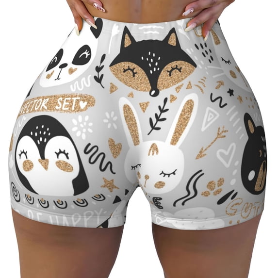 Rocae Funny Animals Series for Women's Quick-Dry Running Shorts,Ladies Active Athletic Apparel Yoga Workout Gym Running Volleyball Spandex Shorts Small