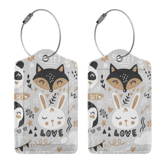 Rocae Funny Animals Series for Leather Luggage Baggage Tags ID Label Privacy Cover ID Label with Stainless Steel Loop and Address Card
