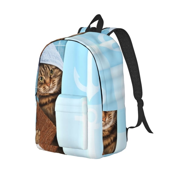 Rocae Funny Cat Taking a Bath for Durable Canvas Backpack Leisure Large Bag Travel Rucksack Multi-function Backpack Medium