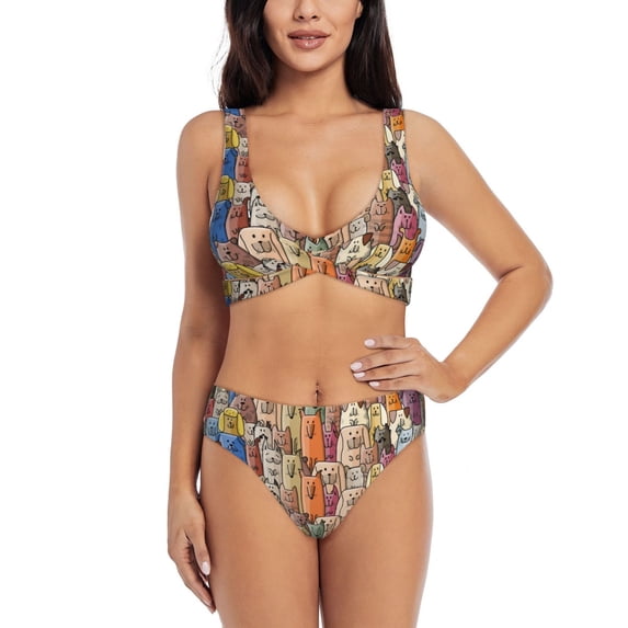Rocae Funny Dogs Family for Bikini Set for Women Two Piece Sexy High Swimsuits Split Crossover Bikini XX-Large