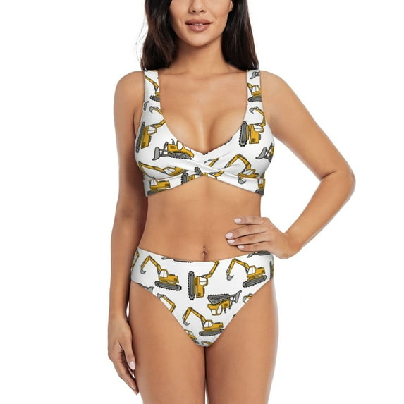 Rocae Funny Excavator for Bikini Set for Women Two Piece Sexy High Swimsuits Split Crossover Bikini X-Large
