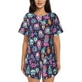 thumbnail image 1 of Rocae Funny colorful skull ghost for Two Piece Sleepwear Pajamas Sets for Women Soft Short-Sleeved Pjs with Lounge Shorts -X-Large, 1 of 6