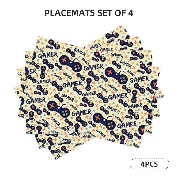 Rocae Game Controller Printed Heat Resistant Place Mats,Classic Hemstitch Cloth Fabric Placemats Imitation Linen Place Mat Table Mats 18x12 inch