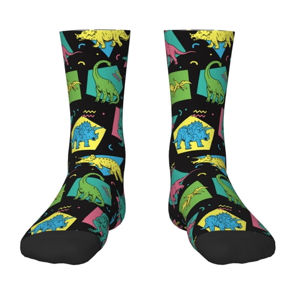 Rocae Geometric Dinosaur for Girls Boys Crew Socks,Children's Socks, Kids Socks, Toddler Socks: Daily Wear with Kids School Uniform