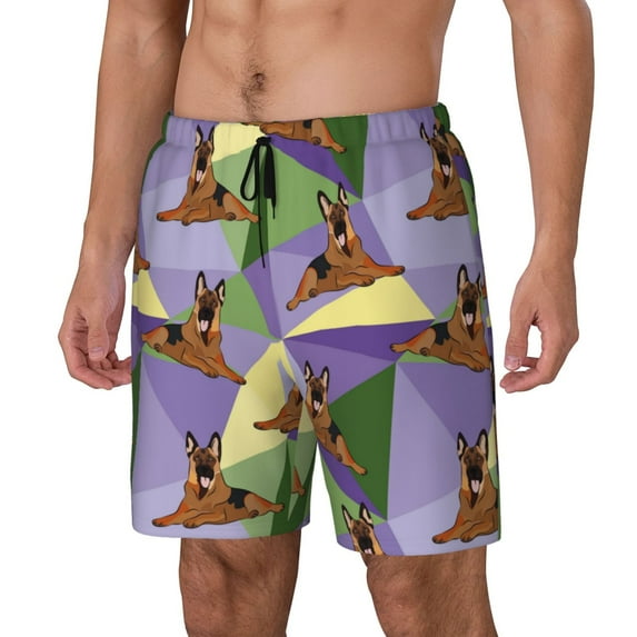 Rocae German Shepherd Dog for Men's Swim Trunks Quick Dry With Two Side Pockets and One Lined Patch Pocket3X-Large