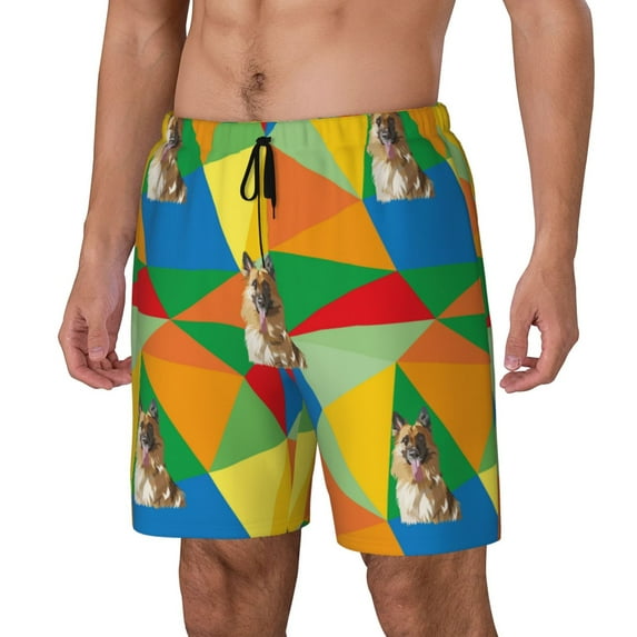 Rocae German Shepherd Dog for Men's Swim Trunks Quick Dry With Two Side Pockets and One Lined Patch PocketXX-Large