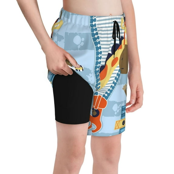 Rocae Giraffe Come Out From Zipper for Teen Beach Trunks Boys Swim Trunks with Compression Liner Quick Dry Board Shorts