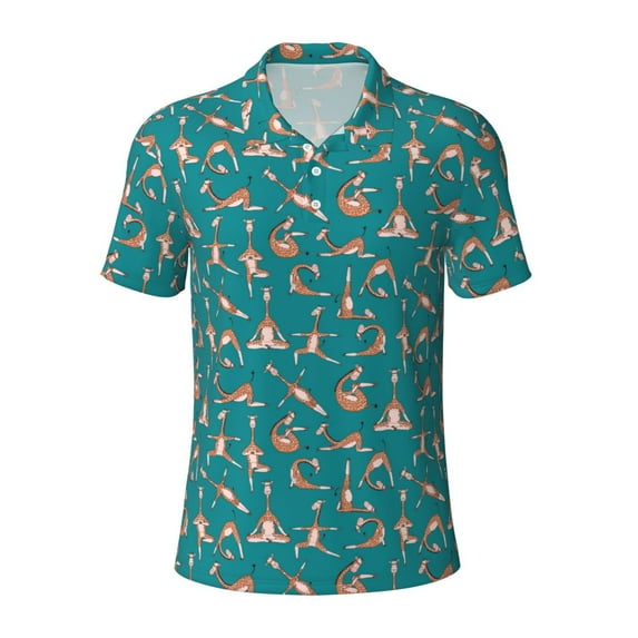Rocae Giraffes Doing Various Yoga for Men's Short Sleeve Polo Shirt, Quick Drying Performance Moisture Wicking Sports Men's Golf Shirt 3X-Large