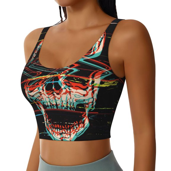 Rocae Glitch Screaming Skull for Sports Bra for Women Sports Vest with Performance Stretch and Quick Dry FabricSmall