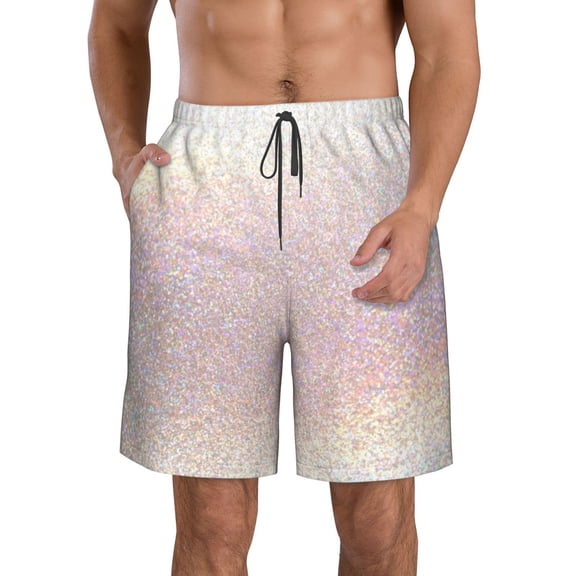 Rocae Glitter Light Pearl for Men's Beach Shorts Casual Elastic Waist Drawstring Summer Beach Shorts,S-3XL-Large