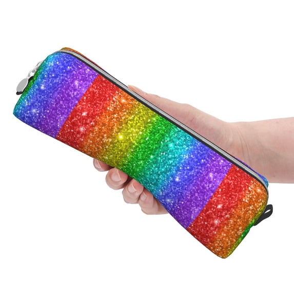 Rocae Glitter Rainbow for Pen and Marker Pouch with Zipper for Men and Women, Stationery Bag Pen Holder for Work and Office