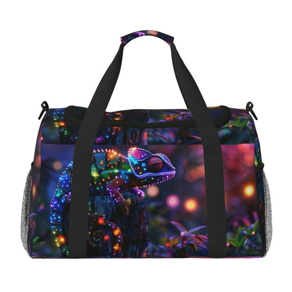 Rocae Glowing Chameleon Fantasy Art Print Hand Travel Bag Travel Duffel Bag and Fitness Bag, Women's Waterproof Weekend Tote, Men's Travel and Fitness Essentials