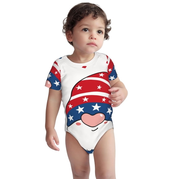 Rocae Gnome Independence Day for Baby Cotton Short-Sleeve Bodysuits for Unisex Onesies Bodysuit-3 Months
