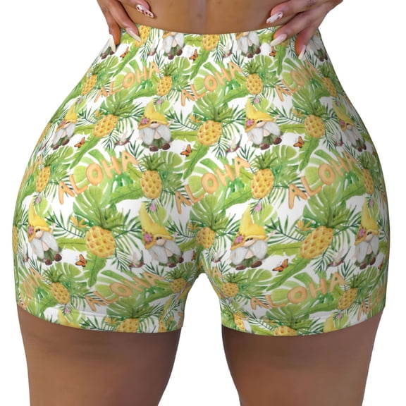 Rocae Gnome and Pineapple for Women's Quick-Dry Running Shorts,Ladies Active Athletic Apparel Yoga Workout Gym Running Volleyball Spandex Shorts Small