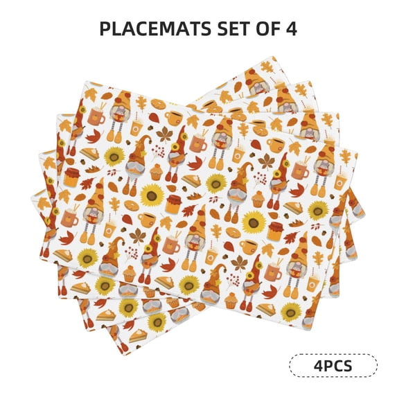 Rocae Gnomes Autumn Harvest Printed Heat Resistant Place Mats,Classic Hemstitch Cloth Fabric Placemats Imitation Linen Place Mat Table Mats 18x12 inch