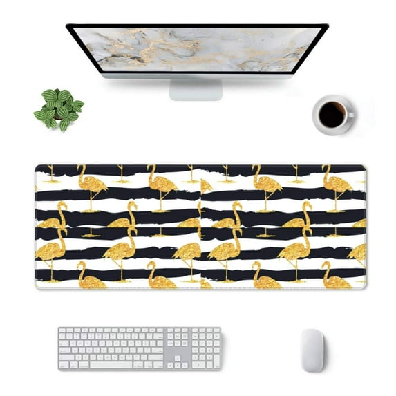 Rocae Gold Flamingo for Gaming Mouse Pad, Mouse Pad Large, Office Computer Keyboard Mousepad, Keyboard and Mouse Pad with Stitched Edges,31.5 x 11.8 in