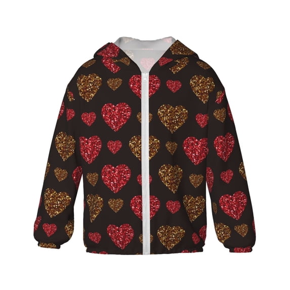 Rocae Gold Glitter Heart for Kids Sun Protection Hoodie Quick Dry Lightweight Kids Zip-Up Hoodie for Boys and Girls 18 Months