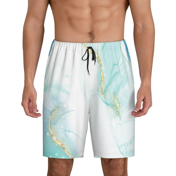 Rocae Gold Lines Marble Watercolor for Men's Soft Sleep Pajama Shorts, Waistband and Pockets-3X-Large
