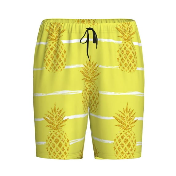 Rocae Gold Pineapple for Men's Soft Sleep Pajama Shorts, Waistband and Pockets
