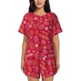 thumbnail image 1 of Rocae Gold Pinecone Merry Christmas A for Two Piece Sleepwear Pajamas Sets for Women Soft Short-Sleeved Pjs with Lounge Shorts -Large, 1 of 6