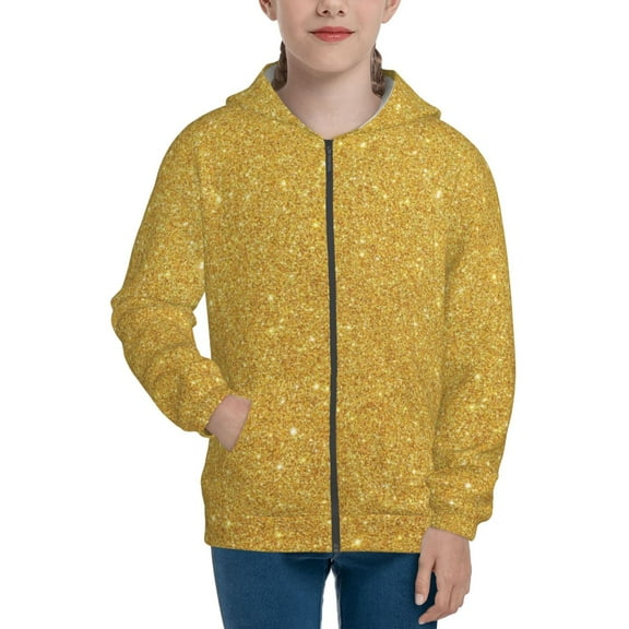 Rocae Gold Shiny for Zip Up Hoodies for Teen Sweatshirt with Hood-Small