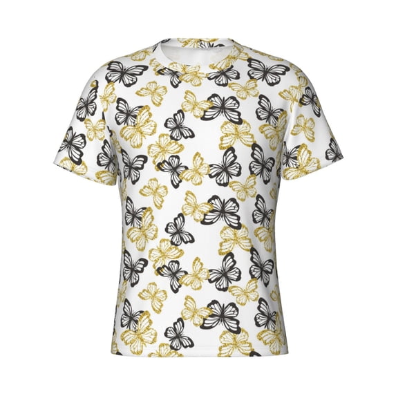 Rocae Golden Glitter Butterflies for Men's Moisture-Wicking Crew Tee - T-Shirt for Sports, Outdoor Activities, and Casual WearXX-Large