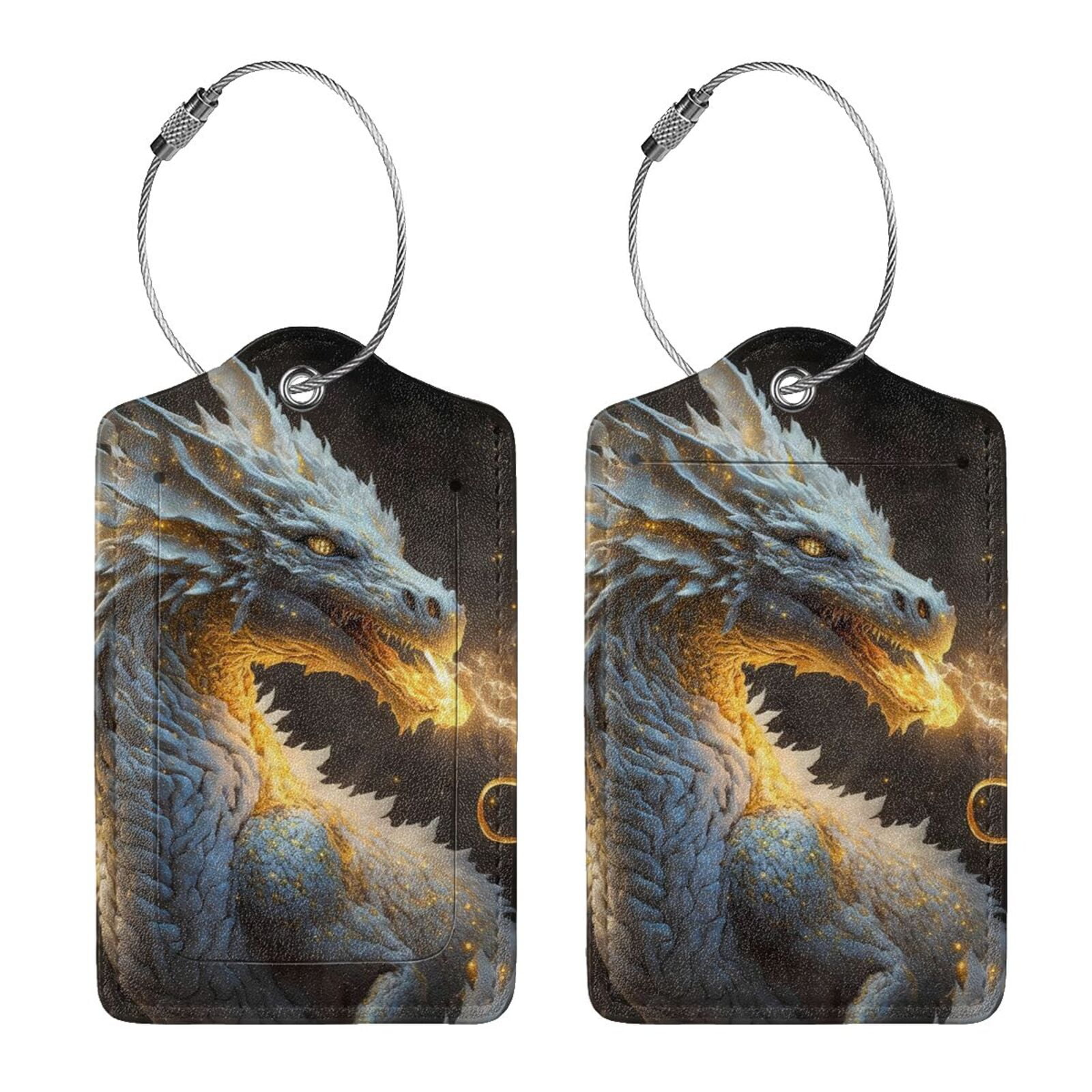 Rocae Golden White Fire Dragon for Leather Luggage Baggage Tags ID