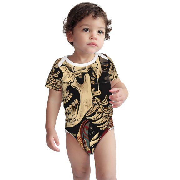 Rocae Gothic Eastern Floral Skull for Baby Cotton Short-Sleeve Bodysuits for Unisex Onesies Bodysuit-3 Months