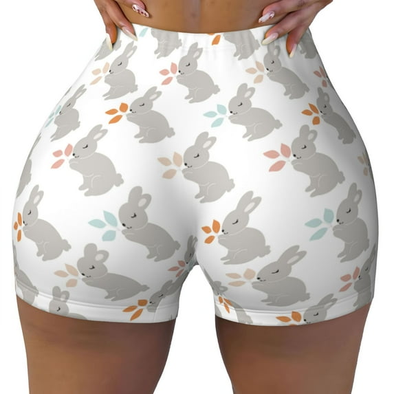 Rocae Gray Rabbit for Women's Quick-Dry Running Shorts,Ladies Active Athletic Apparel Yoga Workout Gym Running Volleyball Spandex Shorts Large