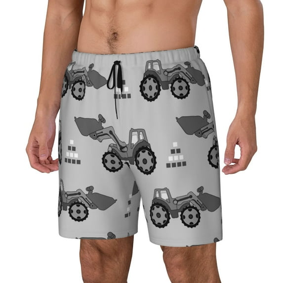 Rocae Gray Tractor for Men's Swim Trunks Quick Dry With Two Side Pockets and One Lined Patch Pocket3X-Large