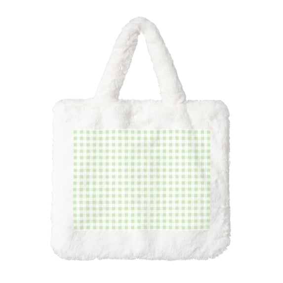 Rocae Pistachio Green Checkboard or Plush Underarm Bag White Furry Purse Handbag for Autumn and Winter