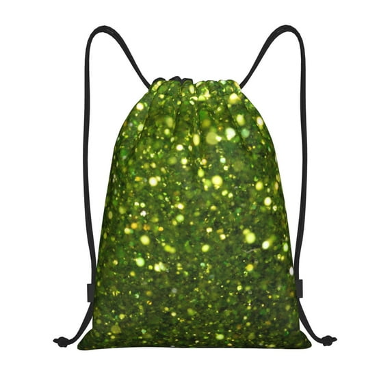 Rocae Green Glitter Sparkle for Gym Bag Drawstring Bags Gym Backpack for Gym, Travel, Sports, Swimming, Beach-Small