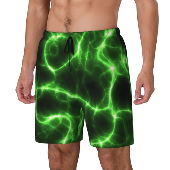 Rocae Green Lightning for Men's Swim Trunks Quick Dry With Two Side Pockets and One Lined Patch Pocket3X-Large
