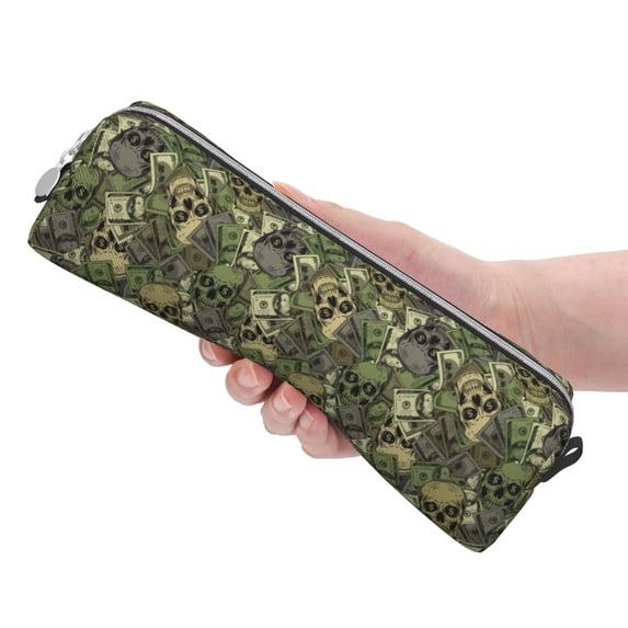 Rocae Green Skulls for Pen and Marker Pouch with Zipper for Men and Women, Stationery Bag Pen Holder for Work and Office