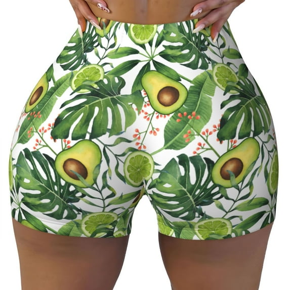 Rocae Green Tropical for Women's Quick-Dry Running Shorts,Ladies Active Athletic Apparel Yoga Workout Gym Running Volleyball Spandex Shorts XX-Large