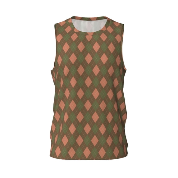 Rocae Green and Pink Squares for Men's Basketball Jersey Lightweight and Breathable Athletic Tank Top,Quick-Drying Sports Jersey Medium