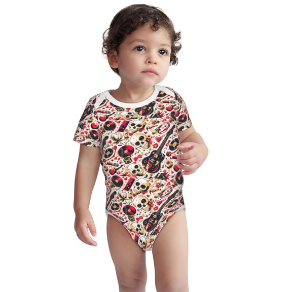 Rocae Guitar Skull rock for Baby Cotton Short-Sleeve Bodysuits for Unisex Onesies Bodysuit-3 Months