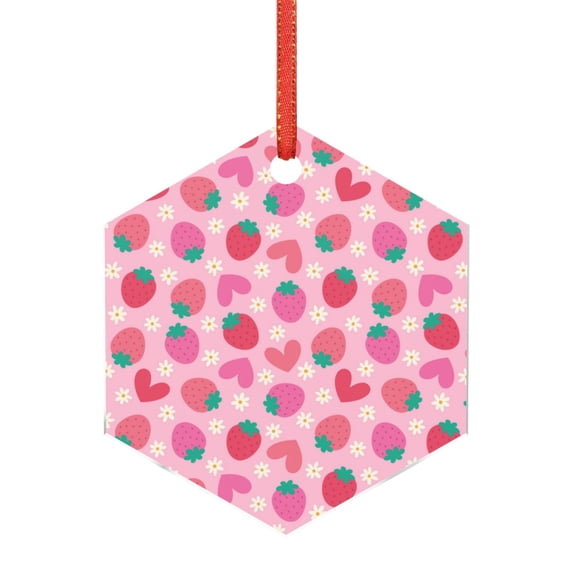 Rocae Haear Strawberry for Acrylic Christmas Pendant Ornament for Festive Decor Hanging Pendant,Perfect for Home and Office-Hexagon